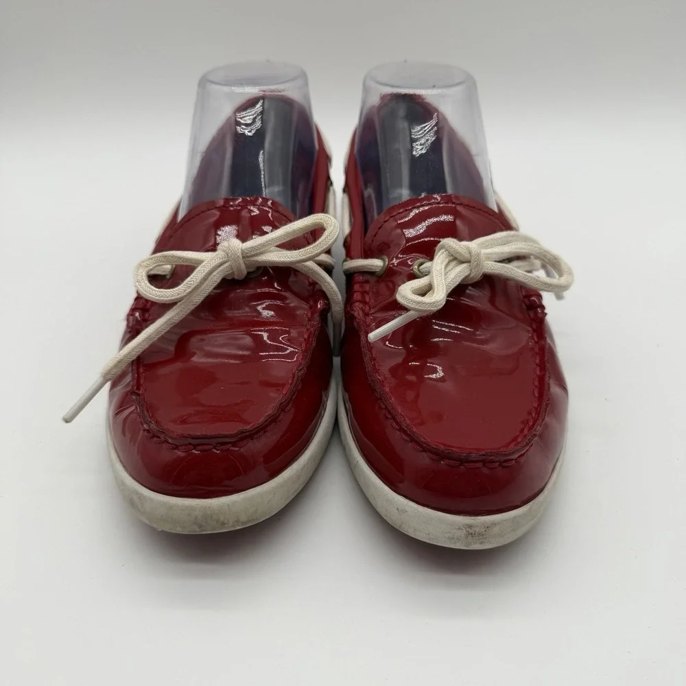 Cole Haan Women's Nantucket Camp Moc Patent Leather Boat Shoes Red Size 7.5